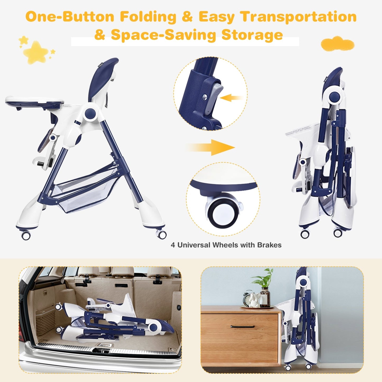 High Chair with Lockable Wheels
