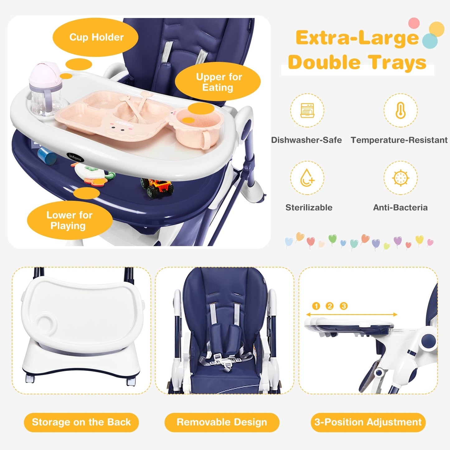 High Chair with Lockable Wheels
