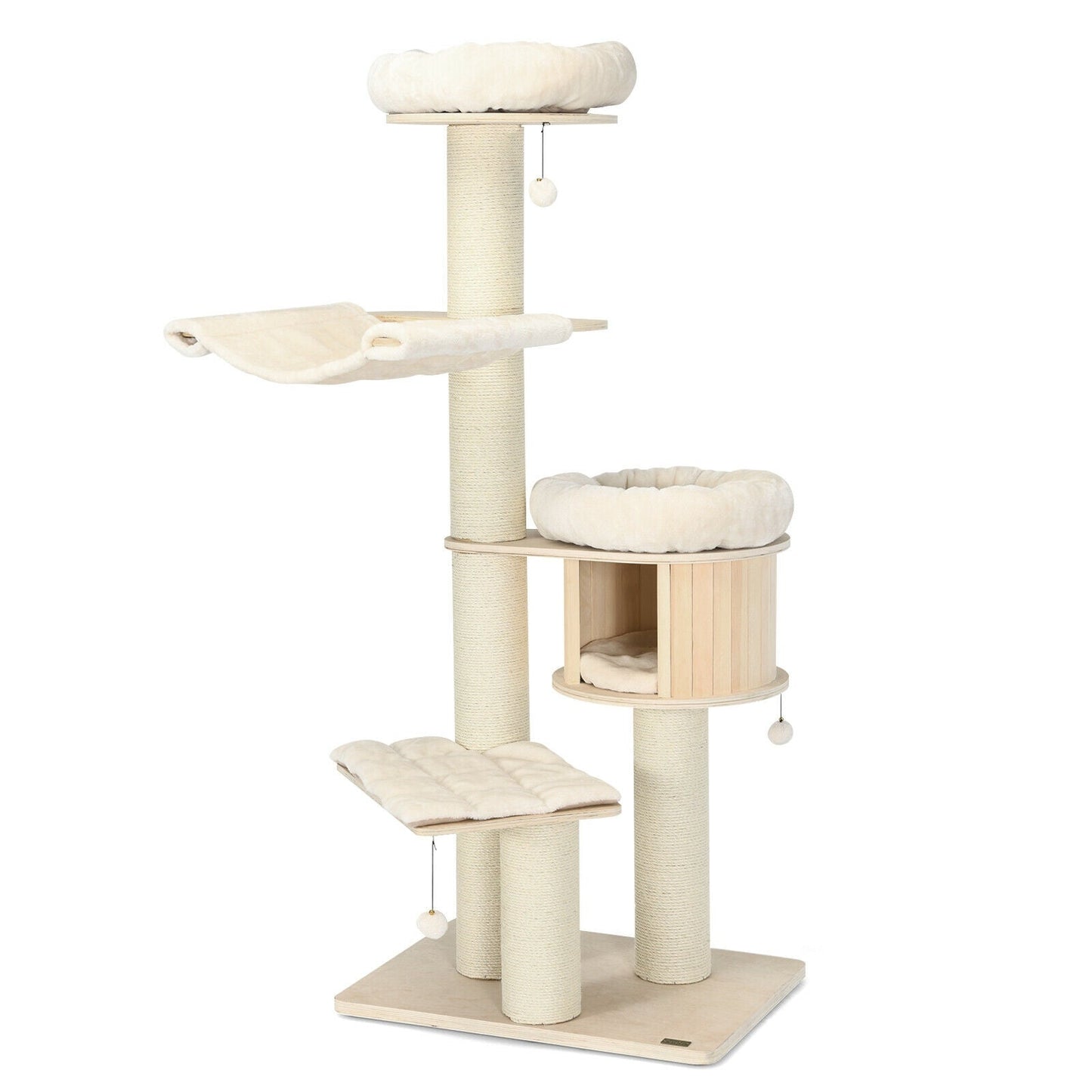 Wooden Cat Tree Condo Activity Tower - 4-Layer 68.5-Inch