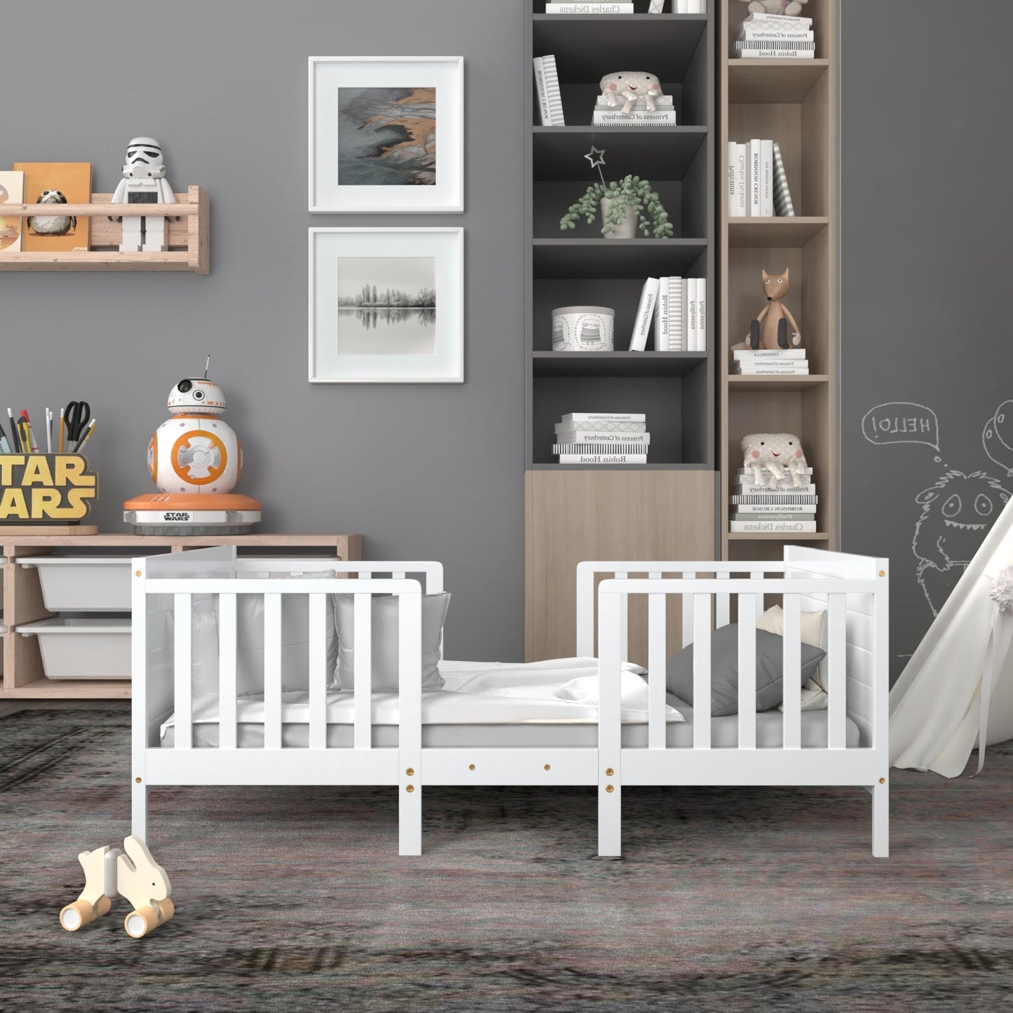 Bedroom Furniture with Guardrails 2-in-1 Convertible Kids