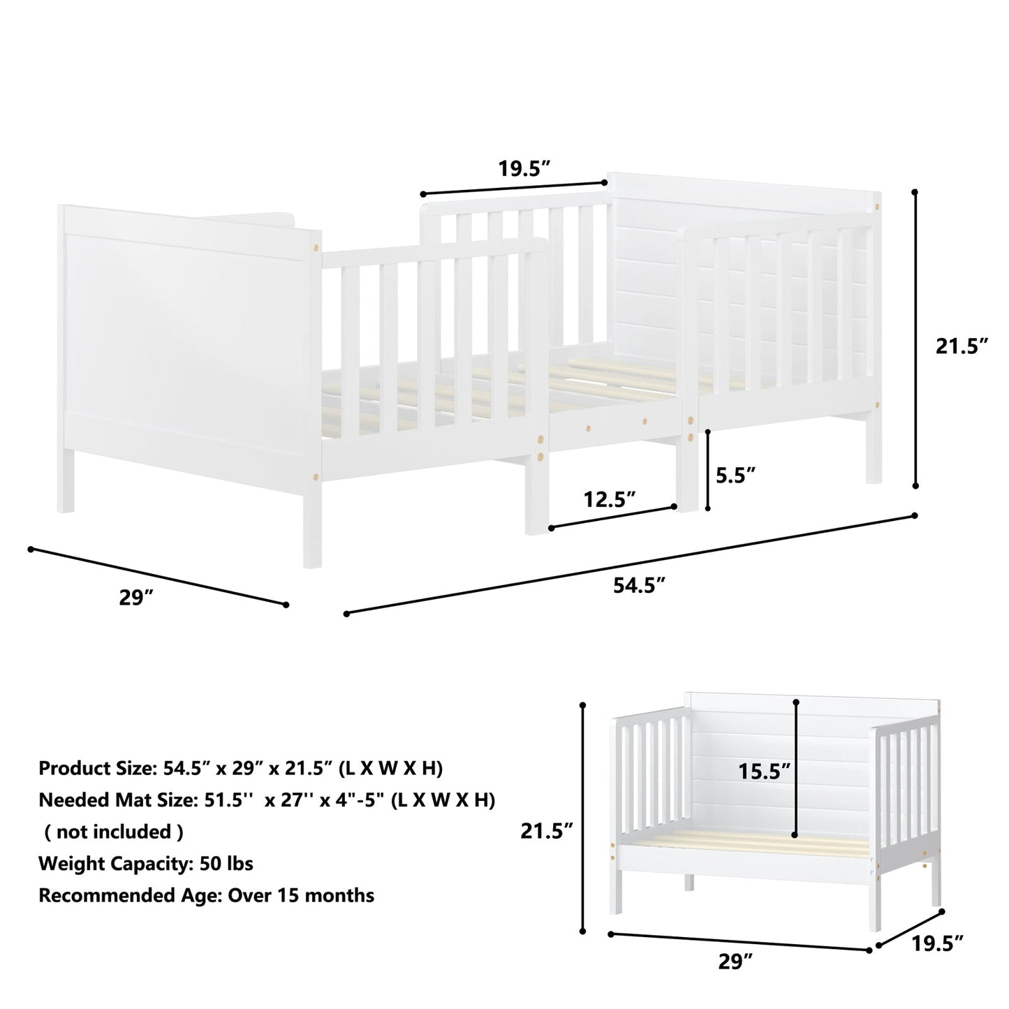 Bedroom Furniture with Guardrails 2-in-1 Convertible Kids