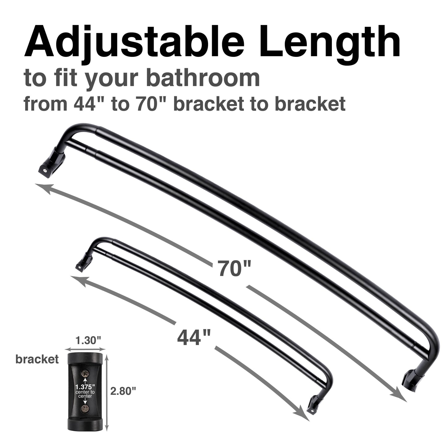 Double Curved Shower Rod (Matte Black Finish) - 44 in. to 70 in.