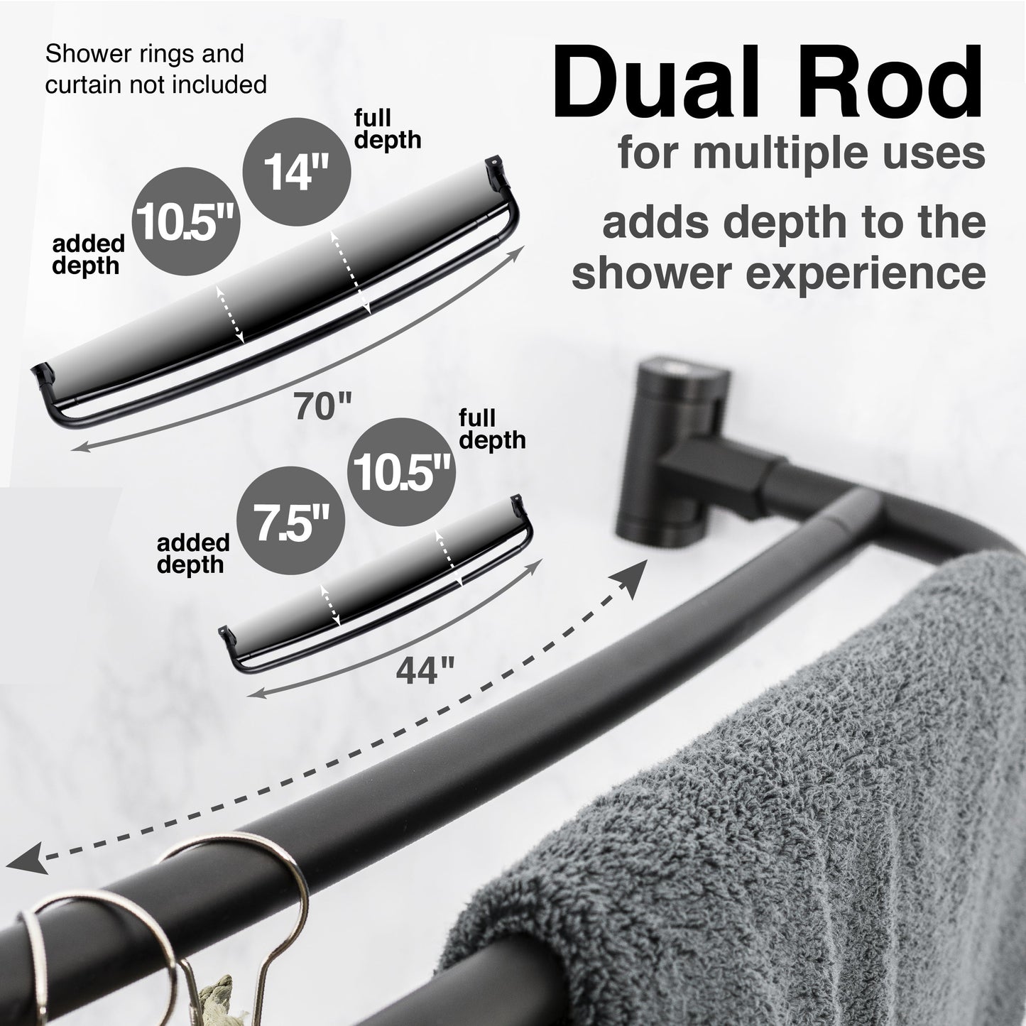 Double Curved Shower Rod (Matte Black Finish) - 44 in. to 70 in.