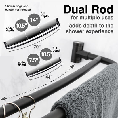 Double Curved Shower Rod (Matte Black Finish) - 44 in. to 70 in.