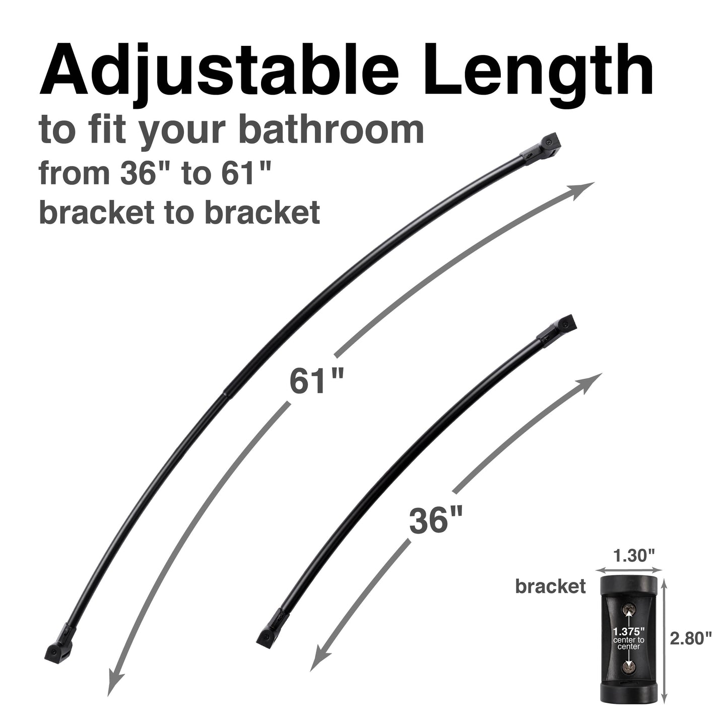 Curved Shower Rod (Black Finish) - 36 in. to 61 in.