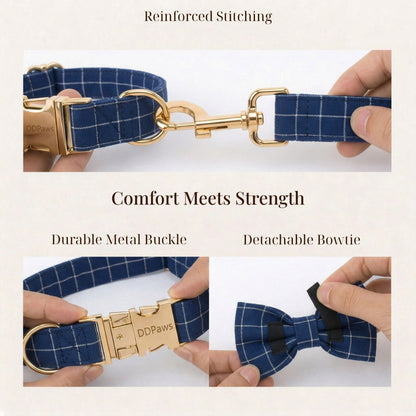 Plaid Dark Blue Dog Harness Set