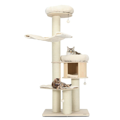 Wooden Cat Tree Condo Activity Tower - 4-Layer 68.5-Inch