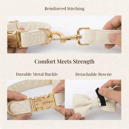Milky White Velvet Dog Harness Set