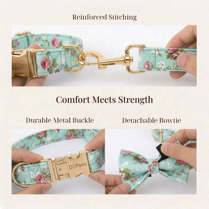 Blue Blossom Floral Dog Harness Set