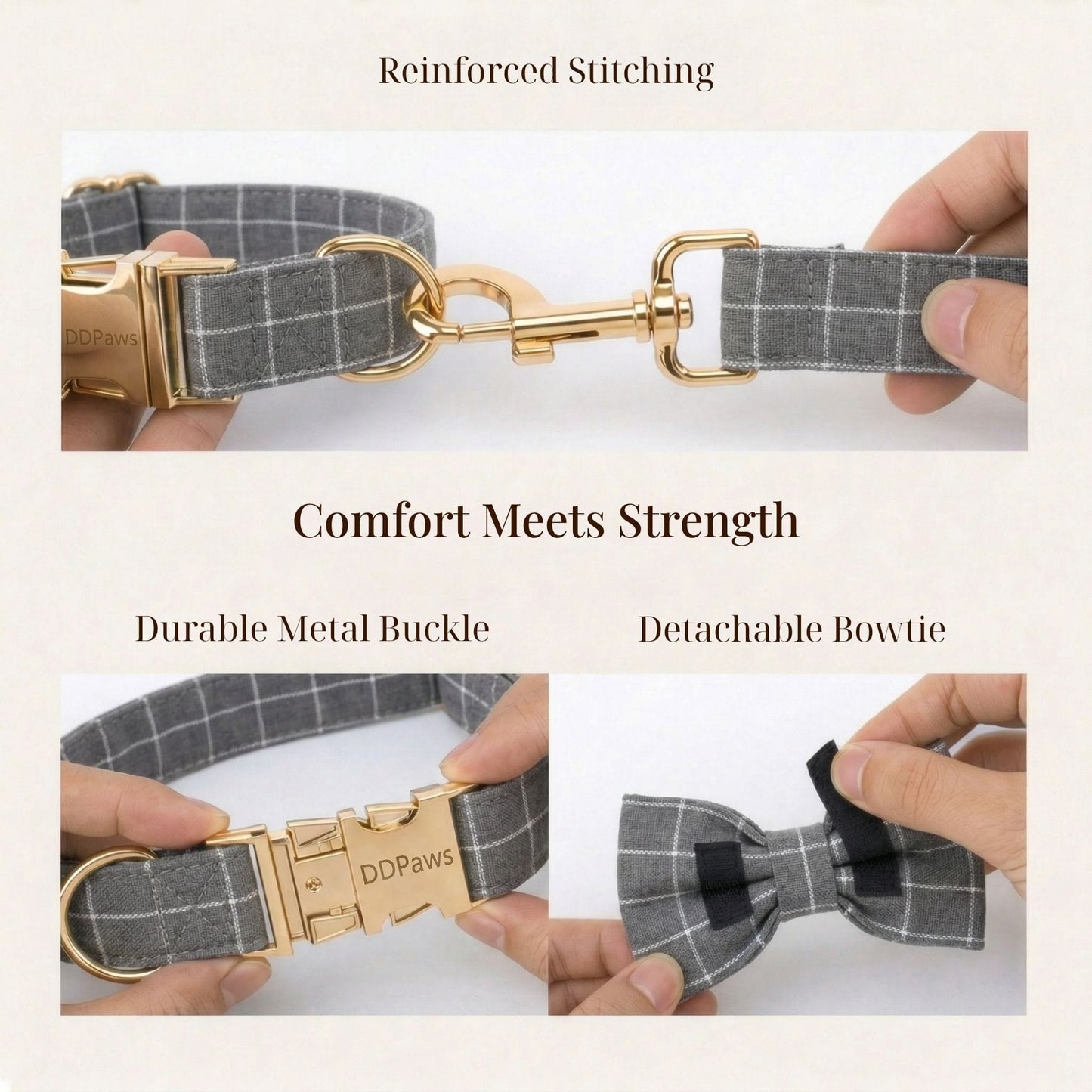 Gray Plaid Dog Harness Set