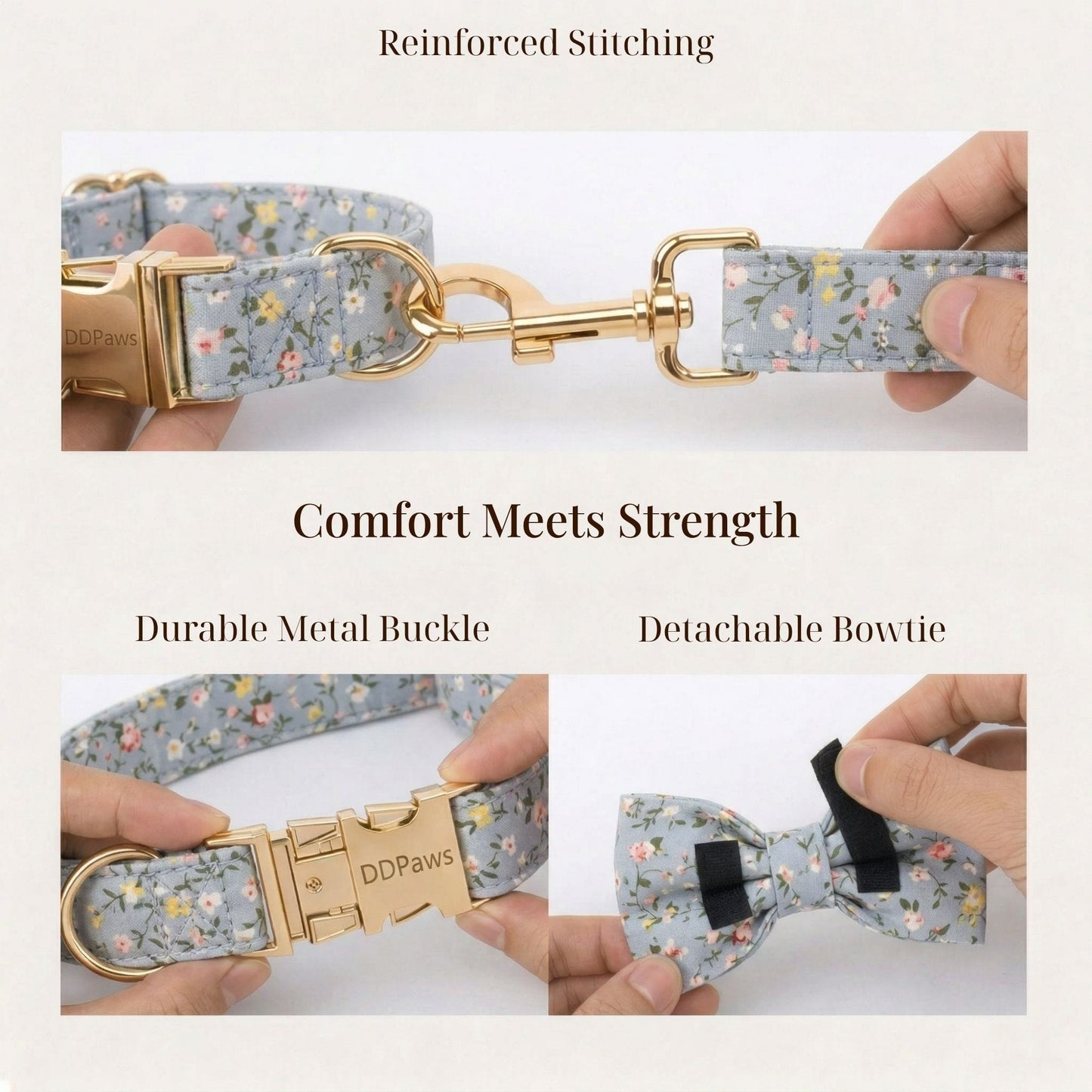Dusty Blue Floral Dog Harness Set
