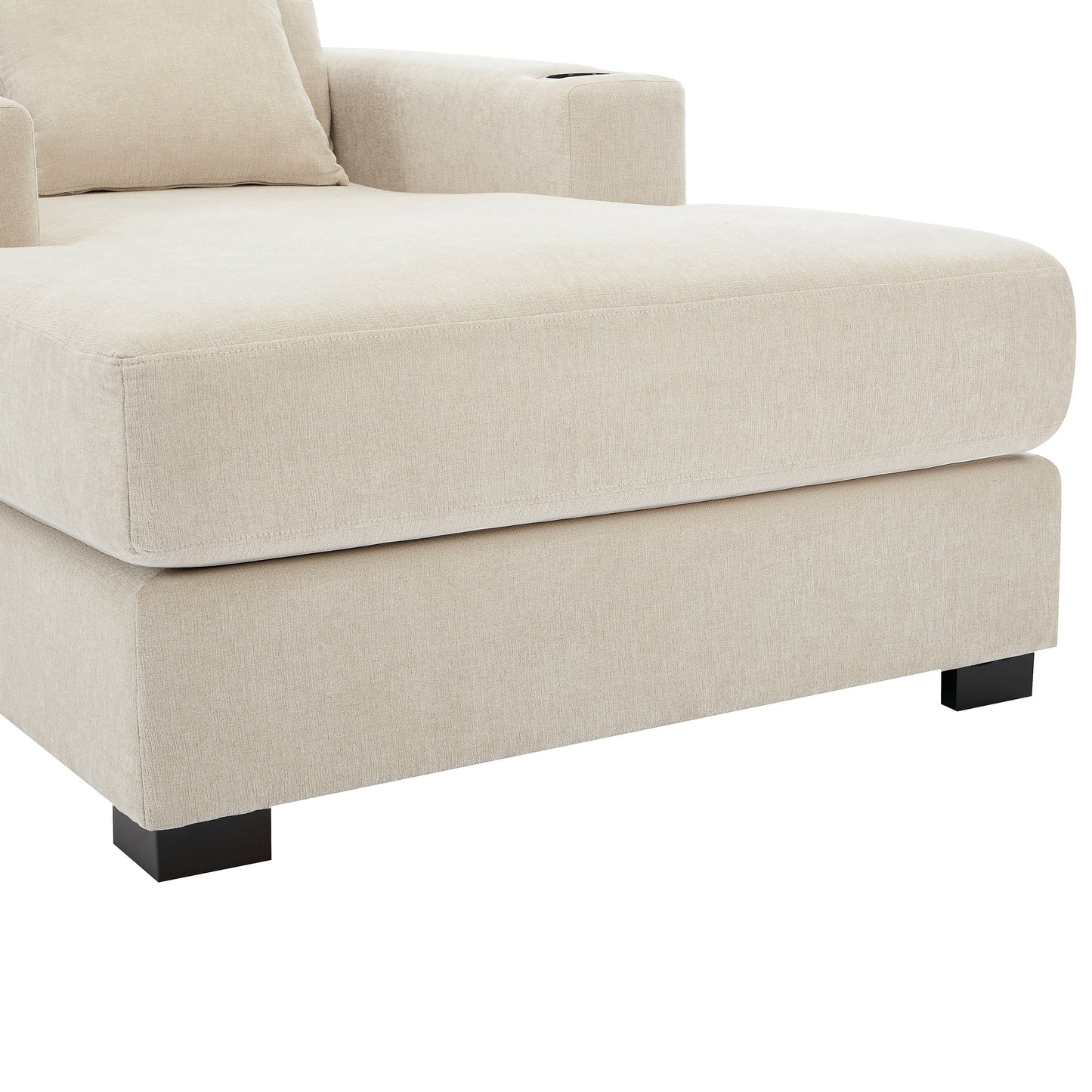 Oversized Chaise Lounge with Pillows, Charge Station & Cup Holders