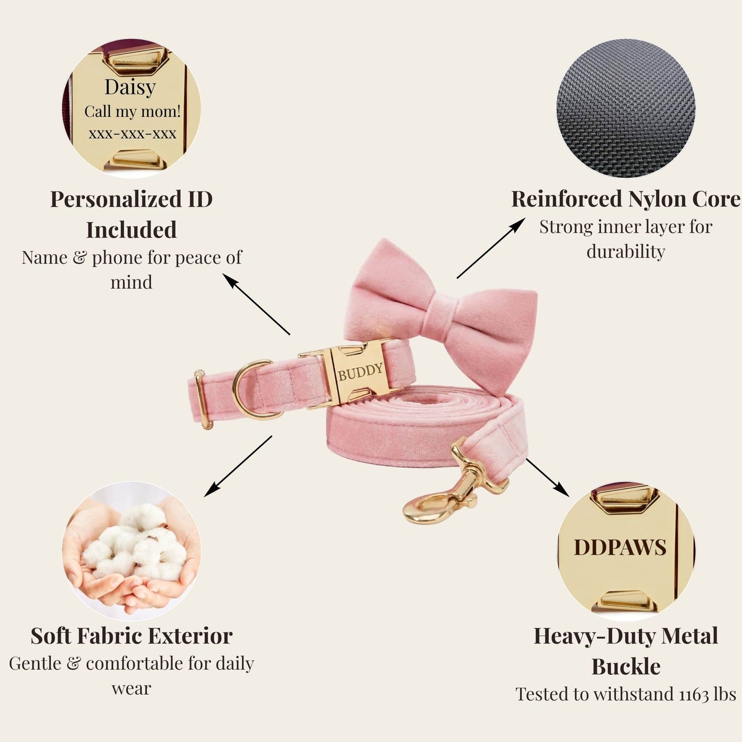Pink Velvet Dog Harness Set