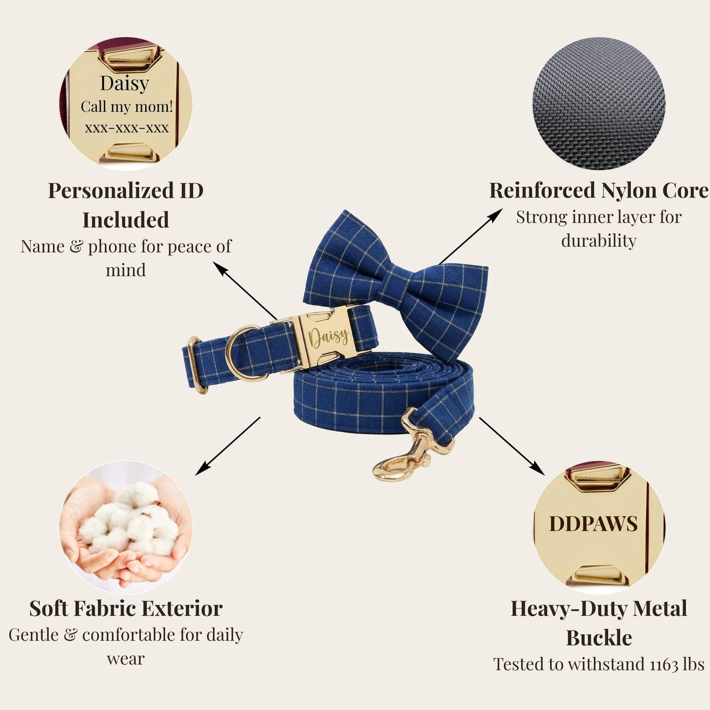 Plaid Dark Blue Dog Harness Set