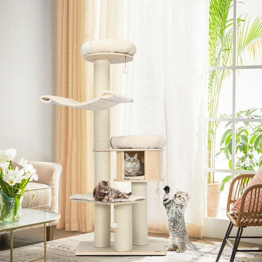 Wooden Cat Tree Condo Activity Tower - 4-Layer 68.5-Inch