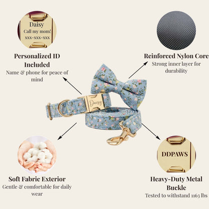 Dusty Blue Floral Dog Harness Set