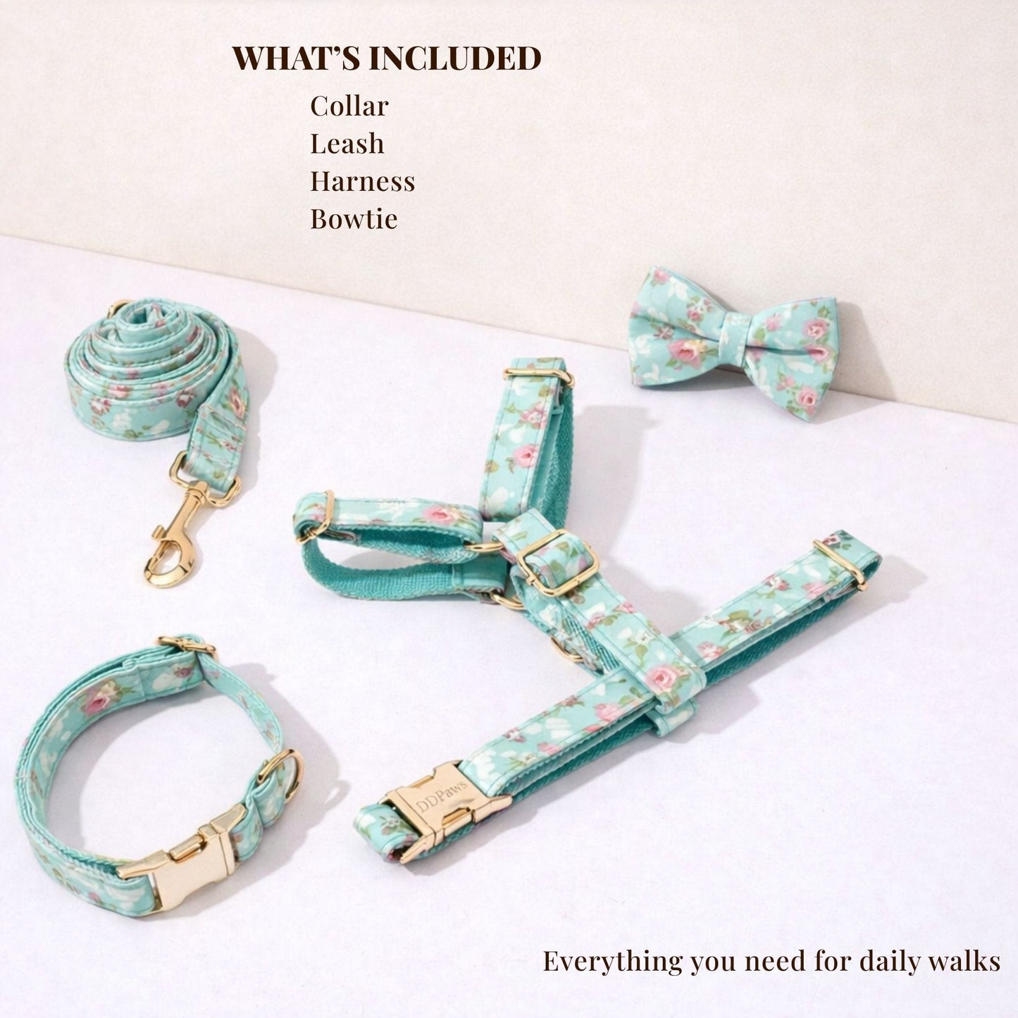 Blue Blossom Floral Dog Harness Set