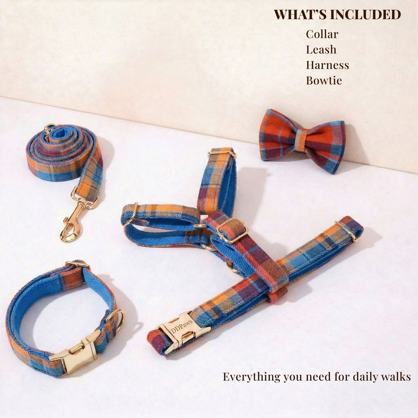 Midnight Copper Plaid Dog Harness Set