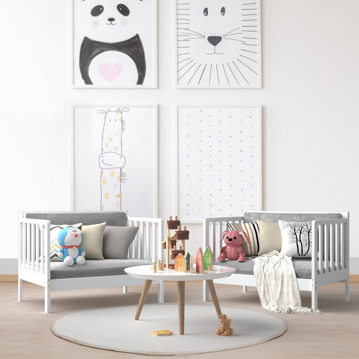 Bedroom Furniture with Guardrails 2-in-1 Convertible Kids