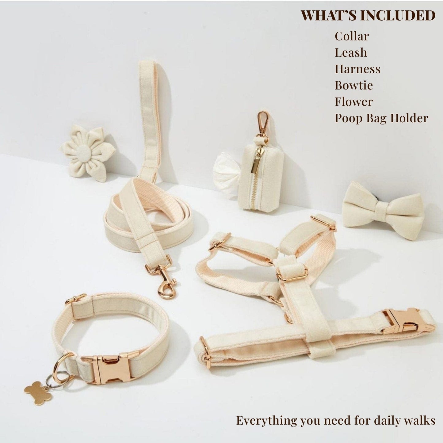 Milky White Velvet Dog Harness Set