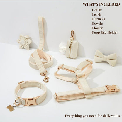 Milky White Velvet Dog Harness Set