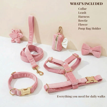 Pink Velvet Dog Harness Set