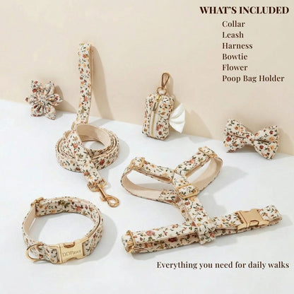 Soft Ivory Blossom Floral Dog Harness Set