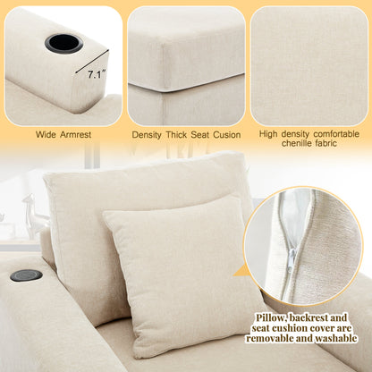 Oversized Chaise Lounge with Pillows, Charge Station & Cup Holders