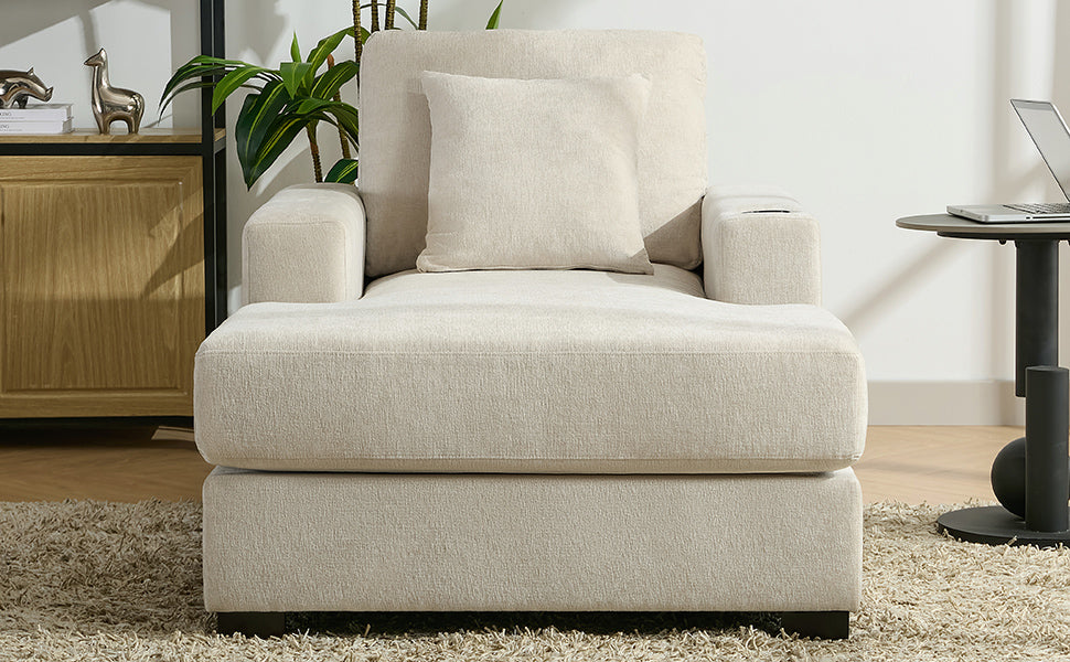 Oversized Chaise Lounge with Pillows, Charge Station & Cup Holders