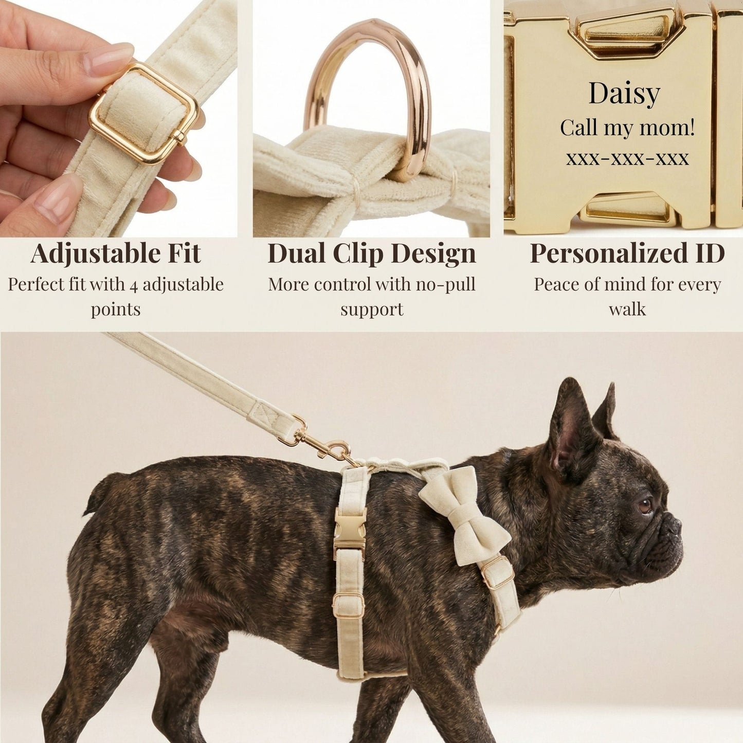 Milky White Velvet Dog Harness Set