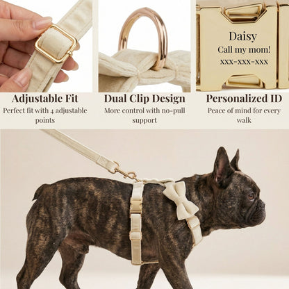 Milky White Velvet Dog Harness Set