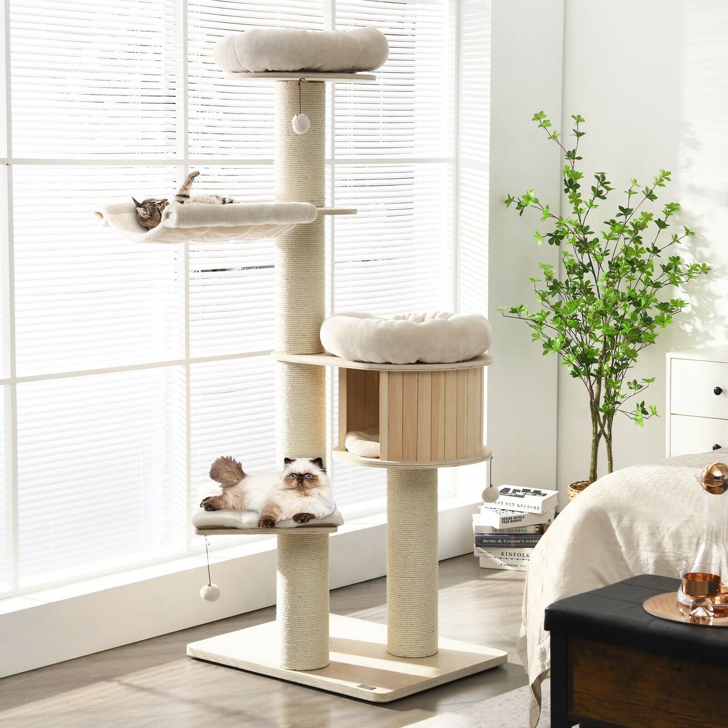 Wooden Cat Tree Condo Activity Tower - 4-Layer 68.5-Inch