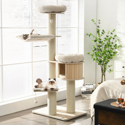 Wooden Cat Tree Condo Activity Tower - 4-Layer 68.5-Inch