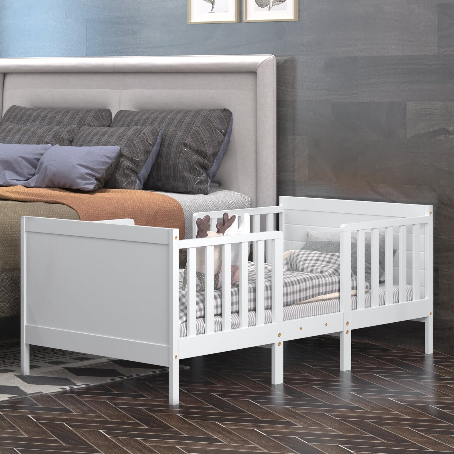 Bedroom Furniture with Guardrails 2-in-1 Convertible Kids
