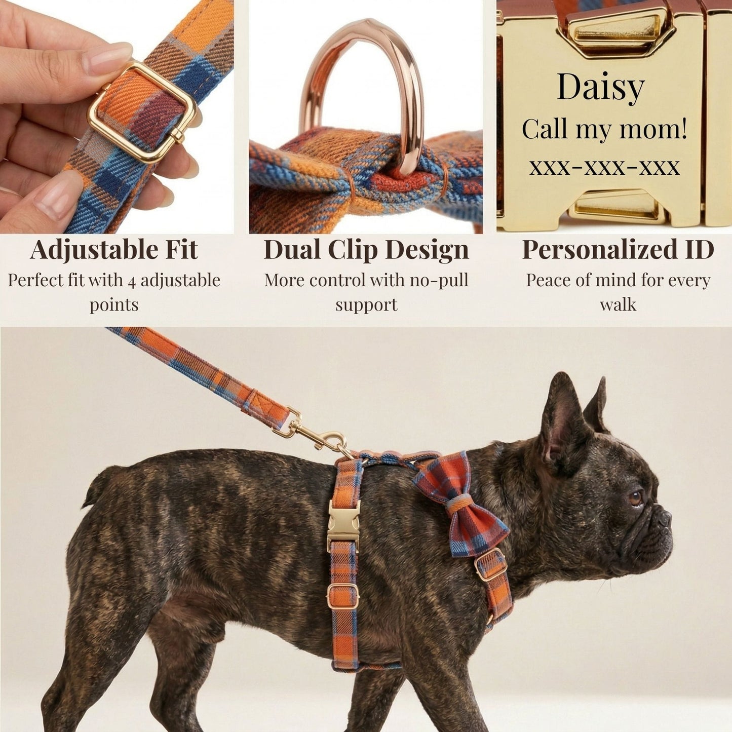 Midnight Copper Plaid Dog Harness Set