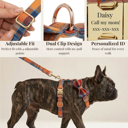 Midnight Copper Plaid Dog Harness Set