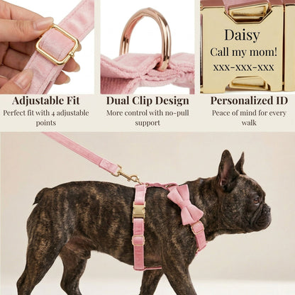 Pink Velvet Dog Harness Set