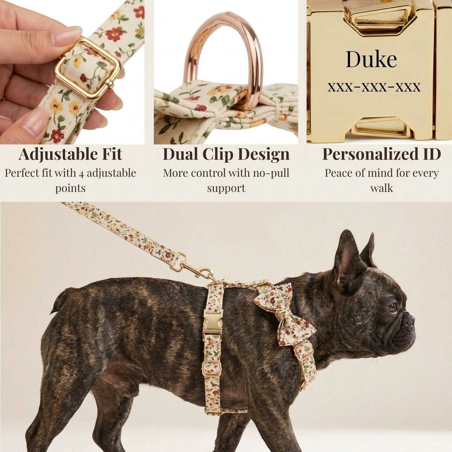Soft Ivory Blossom Floral Dog Harness Set