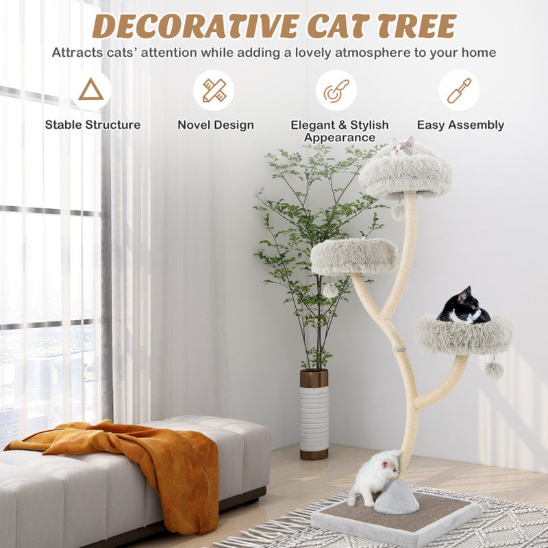 Tall Metal Cat Tower with Three Plush Perches - 70"