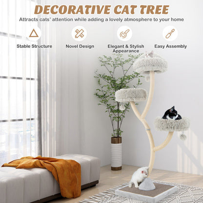 Tall Metal Cat Tower with Three Plush Perches - 70"