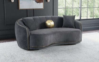 Velvet Upholstered Curved Sofa - Dark Grey