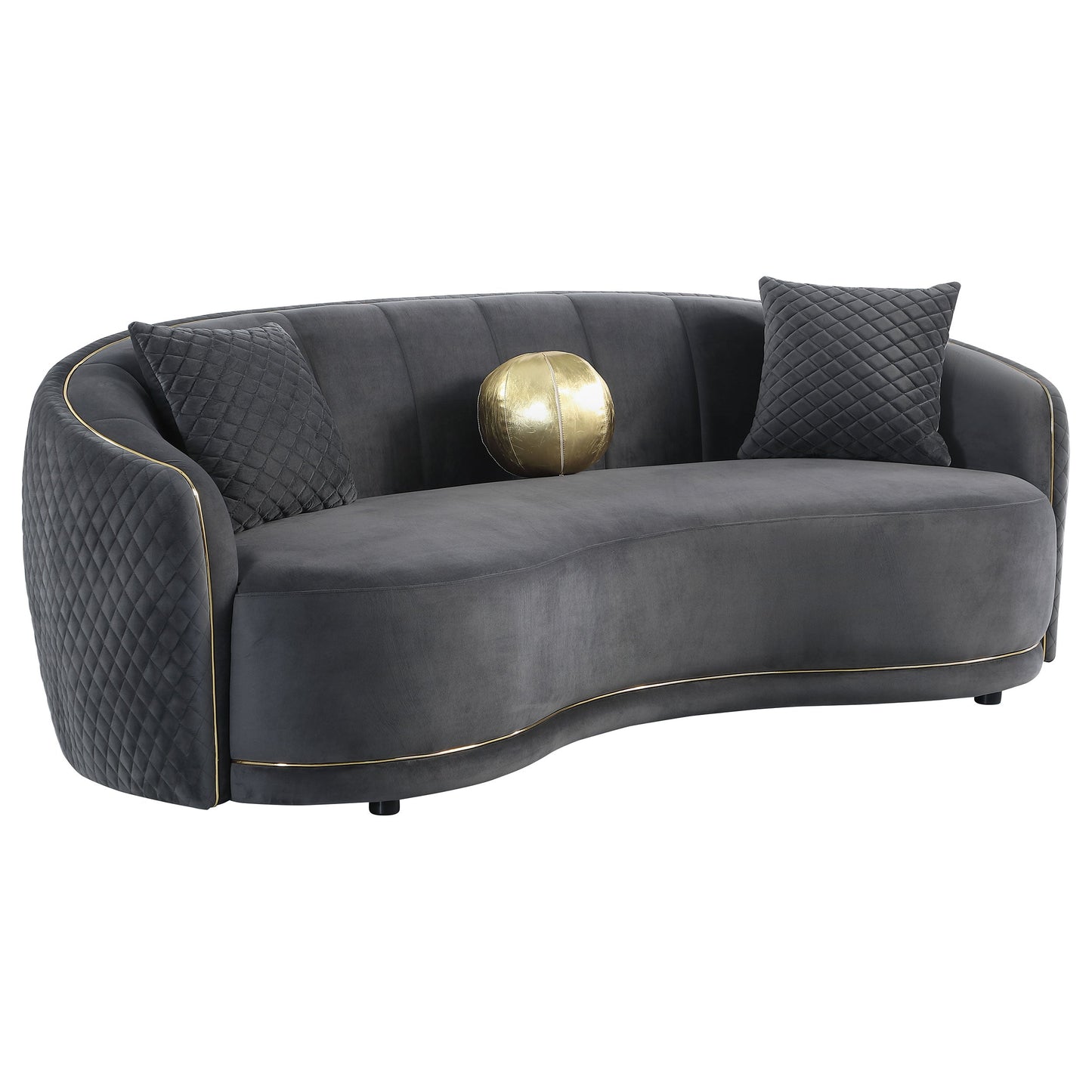 Velvet Upholstered Curved Sofa - Dark Grey