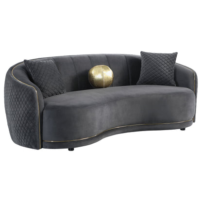 Velvet Upholstered Curved Sofa - Dark Grey