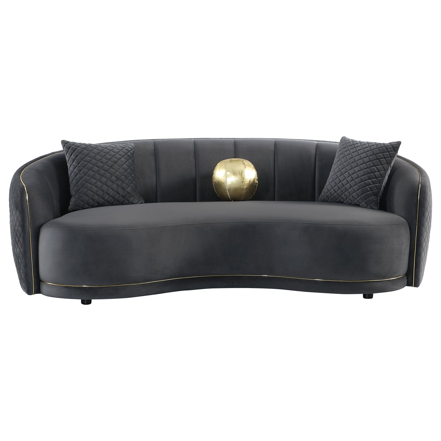 Velvet Upholstered Curved Sofa - Dark Grey