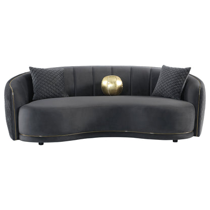 Velvet Upholstered Curved Sofa - Dark Grey