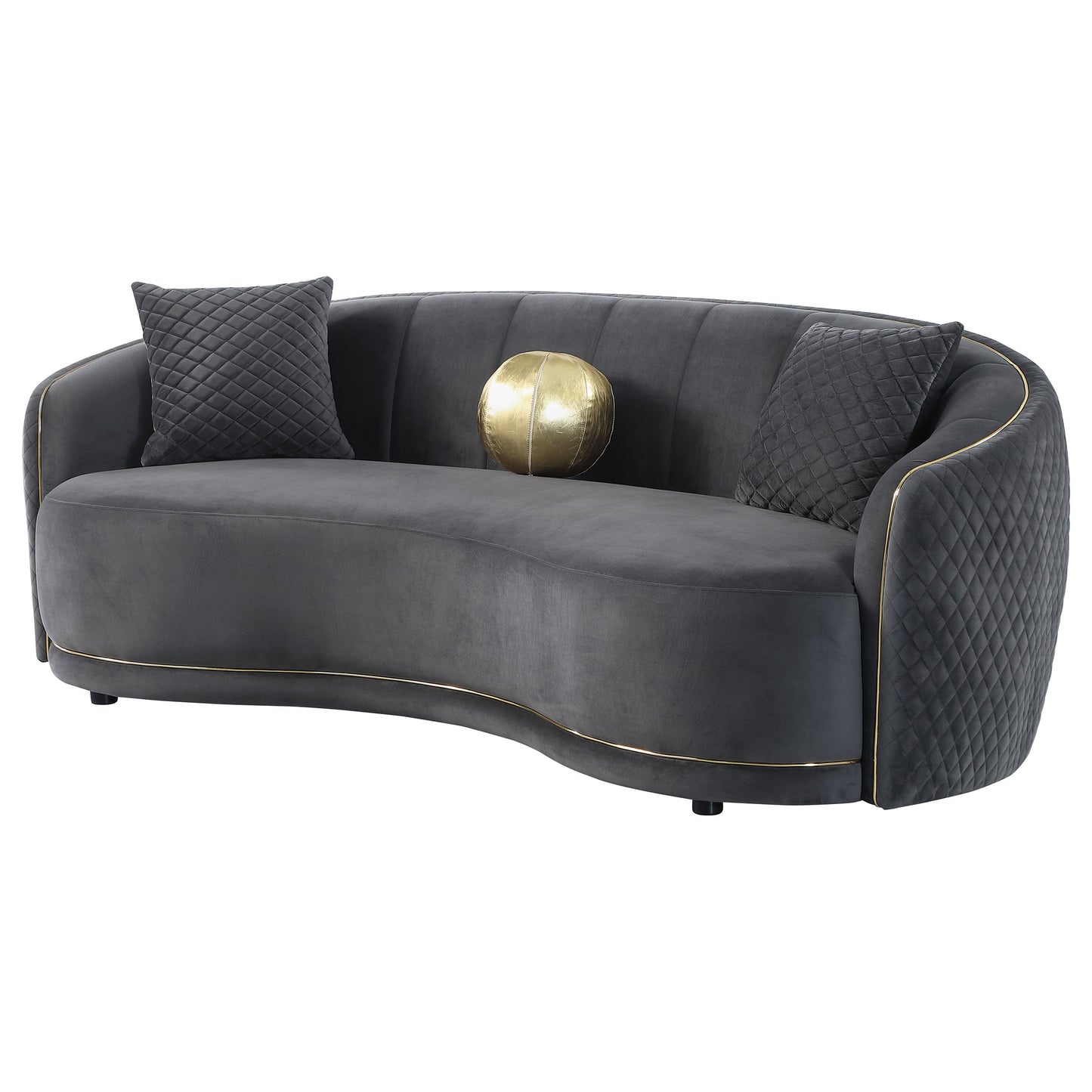 Velvet Upholstered Curved Sofa - Dark Grey