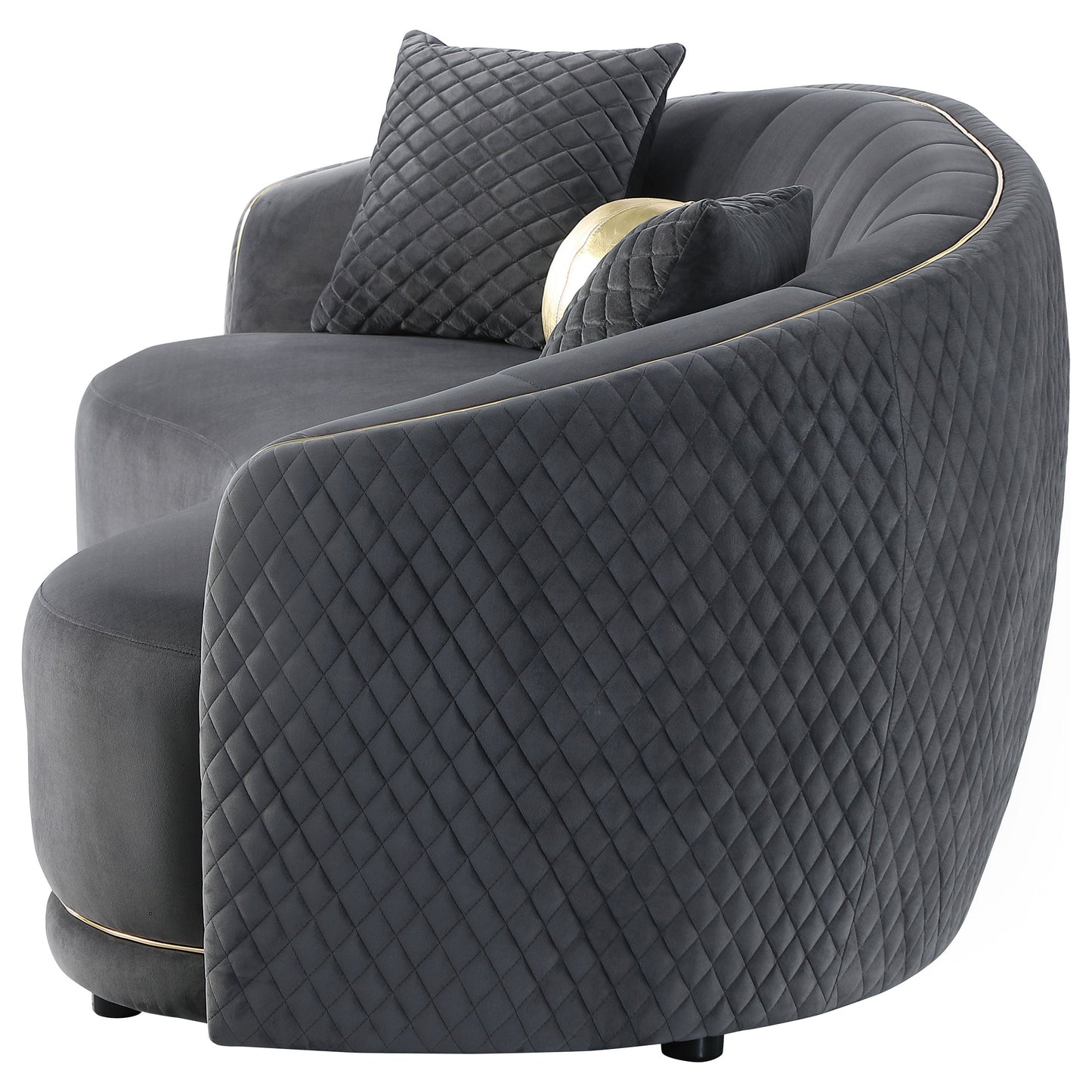 Velvet Upholstered Curved Sofa - Dark Grey