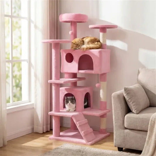 Pink Cat Tree Tower with Condos & Perches - 52 Inch