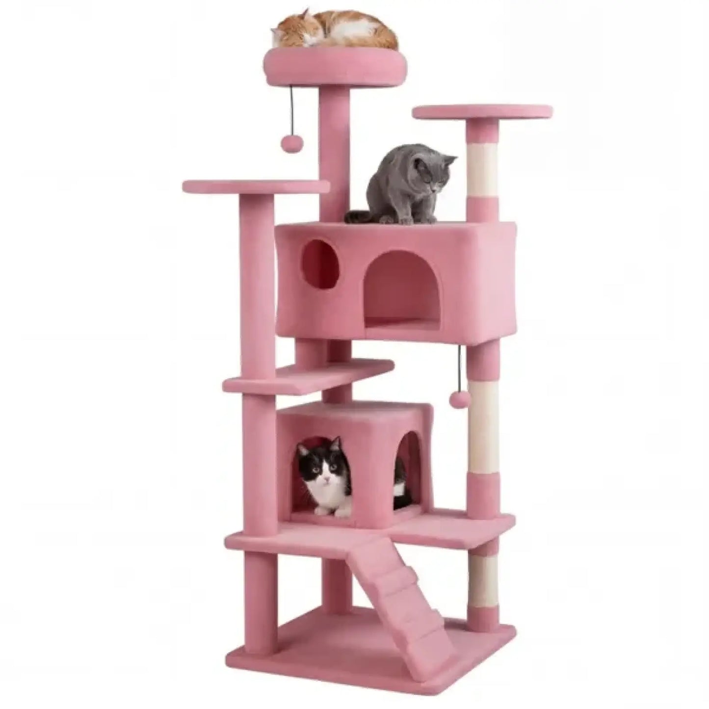 Pink Cat Tree Tower with Condos & Perches - 52 Inch