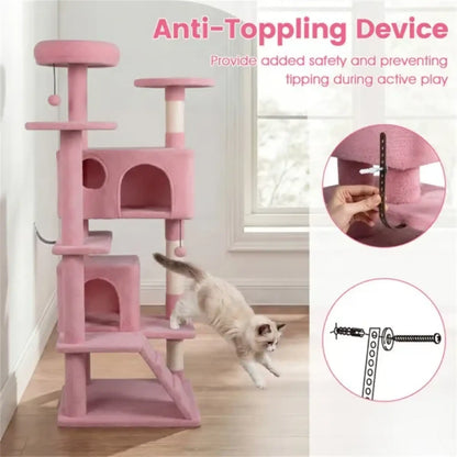 Pink Cat Tree Tower with Condos & Perches - 52 Inch